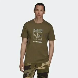 Adidas Trefoil Iridescent Logo Olive Green Short Sleeve T-Shirt Sz M